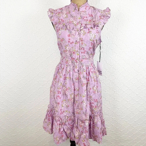 Unique Vintage Dresses & Skirts - Size M - Unique Vintage Purple Floral Print Sleeveless Button Front Dress